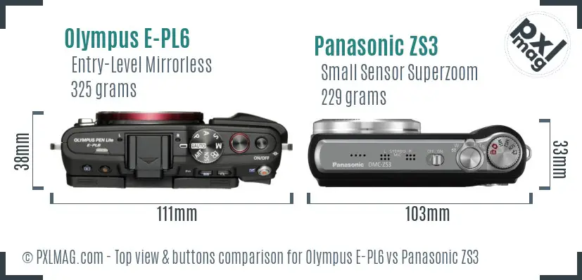 Olympus E-PL6 vs Panasonic ZS3 top view buttons comparison