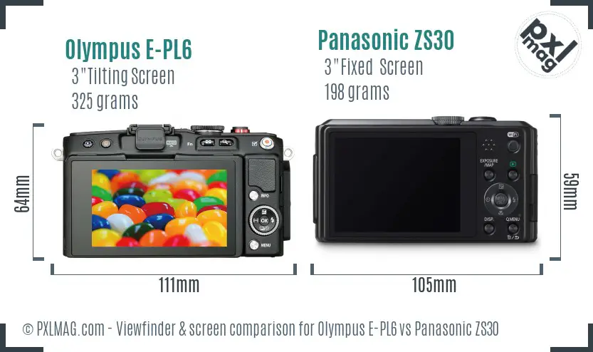 Olympus E-PL6 vs Panasonic ZS30 Screen and Viewfinder comparison