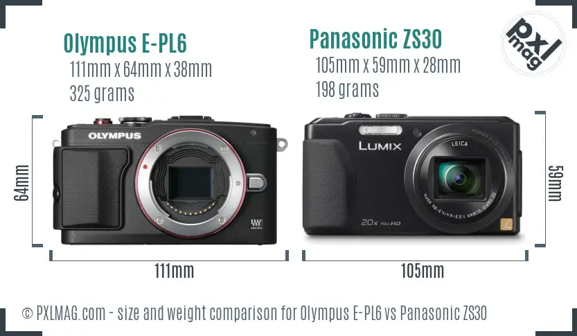 Olympus E-PL6 vs Panasonic ZS30 size comparison