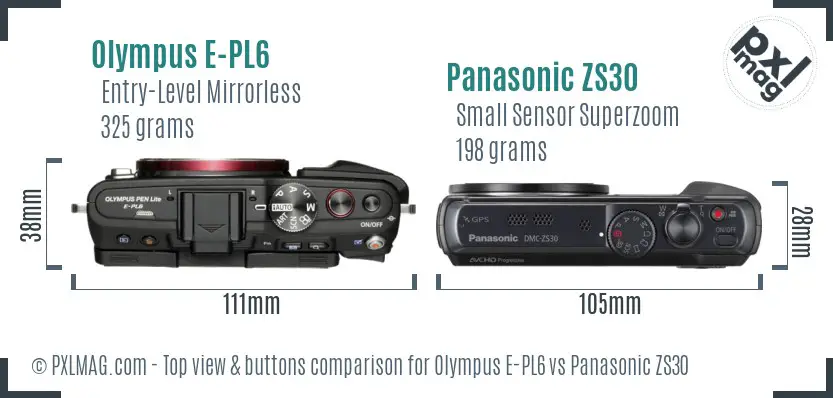 Olympus E-PL6 vs Panasonic ZS30 top view buttons comparison
