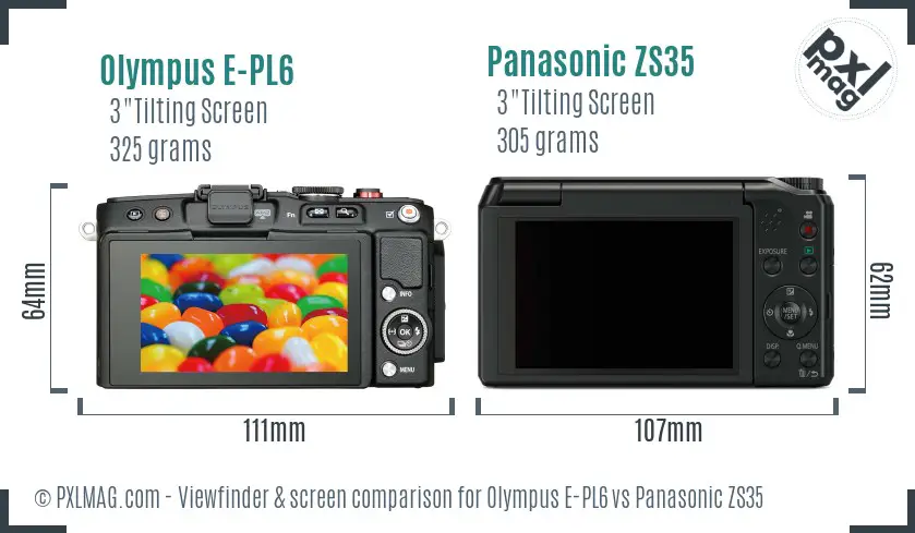 Olympus E-PL6 vs Panasonic ZS35 Screen and Viewfinder comparison