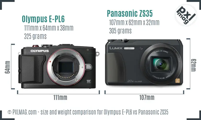 Olympus E-PL6 vs Panasonic ZS35 size comparison
