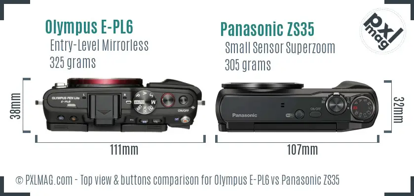 Olympus E-PL6 vs Panasonic ZS35 top view buttons comparison