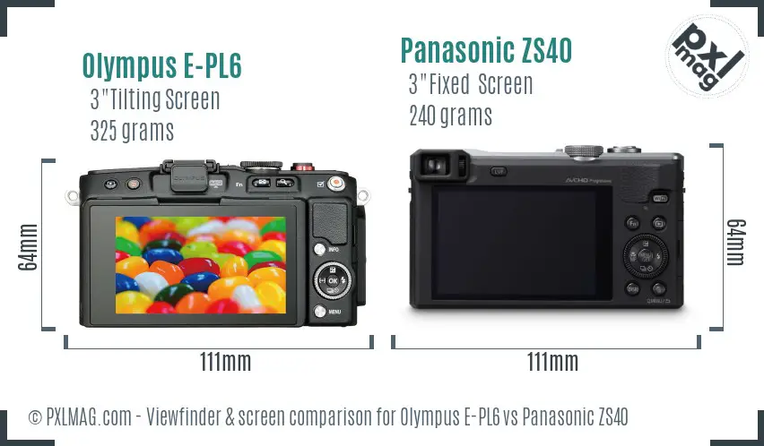 Olympus E-PL6 vs Panasonic ZS40 Screen and Viewfinder comparison