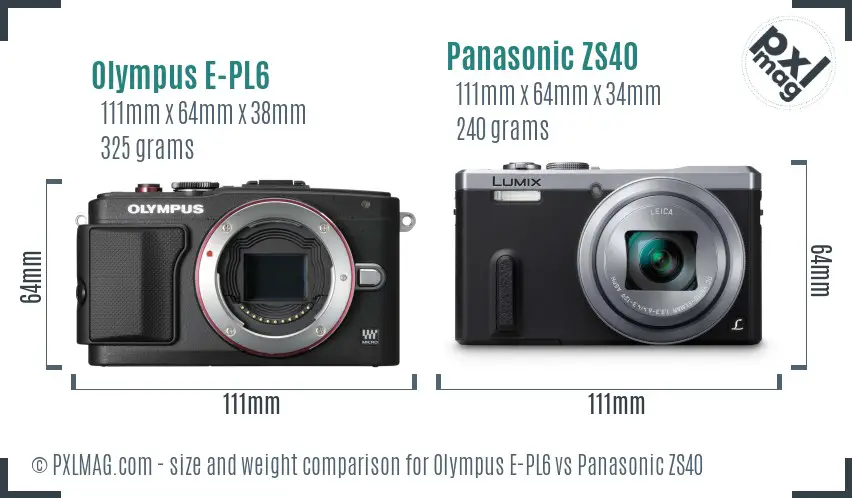 Olympus E-PL6 vs Panasonic ZS40 size comparison