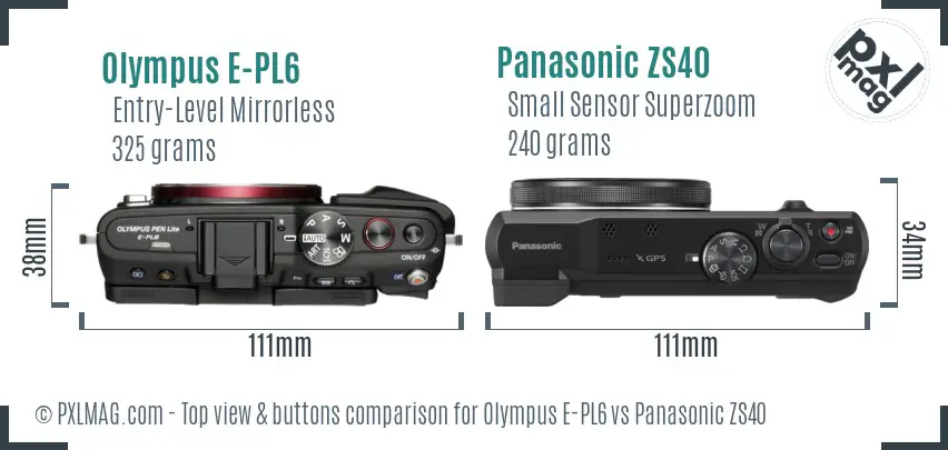 Olympus E-PL6 vs Panasonic ZS40 top view buttons comparison