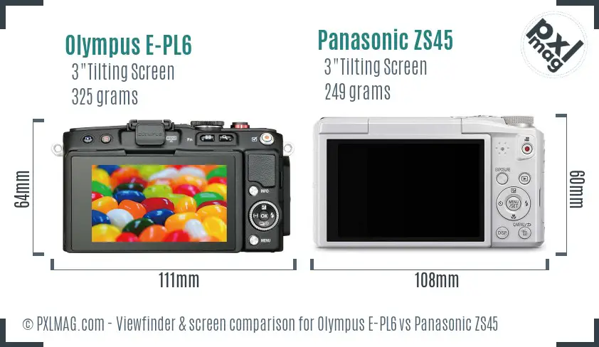 Olympus E-PL6 vs Panasonic ZS45 Screen and Viewfinder comparison