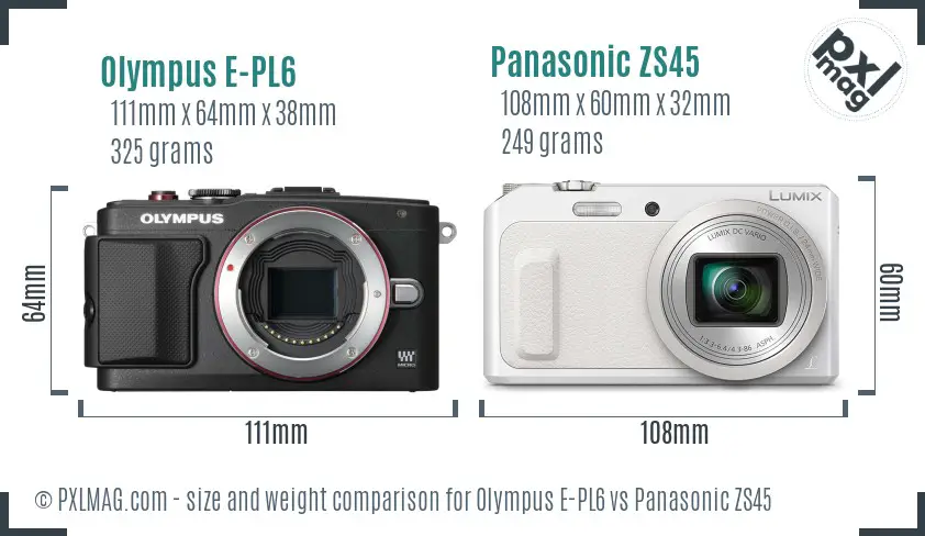 Olympus E-PL6 vs Panasonic ZS45 size comparison