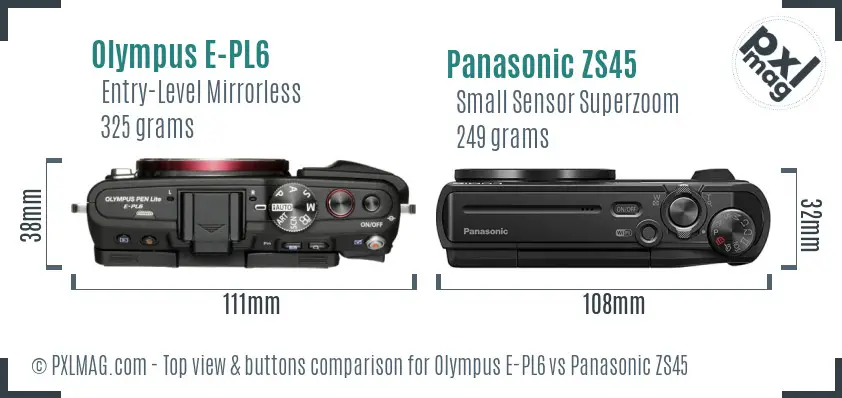 Olympus E-PL6 vs Panasonic ZS45 top view buttons comparison
