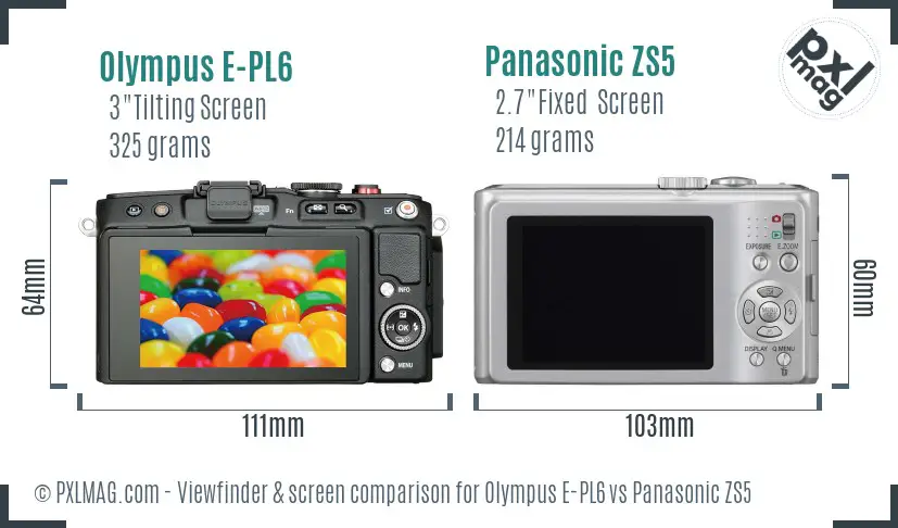 Olympus E-PL6 vs Panasonic ZS5 Screen and Viewfinder comparison