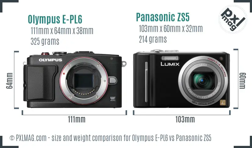 Olympus E-PL6 vs Panasonic ZS5 size comparison