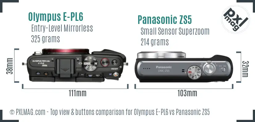 Olympus E-PL6 vs Panasonic ZS5 top view buttons comparison