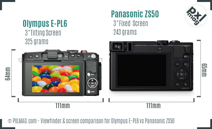 Olympus E-PL6 vs Panasonic ZS50 Screen and Viewfinder comparison
