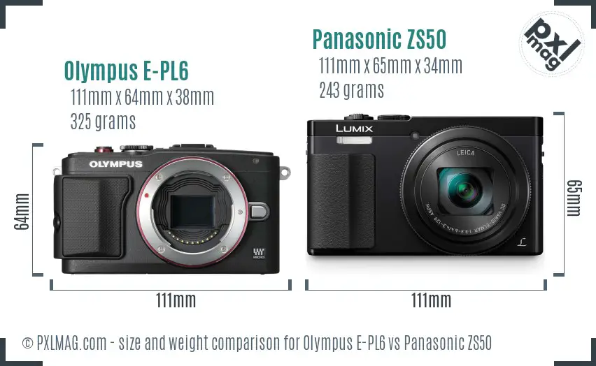 Olympus E-PL6 vs Panasonic ZS50 size comparison