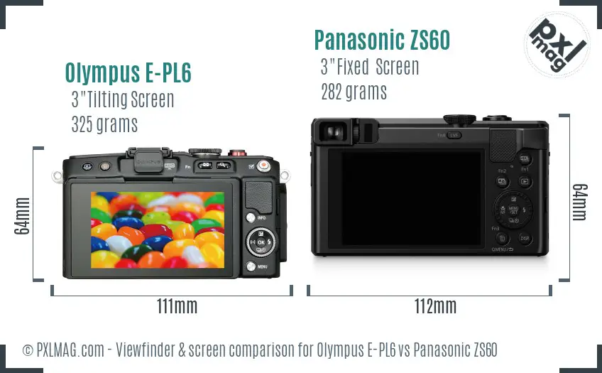 Olympus E-PL6 vs Panasonic ZS60 Screen and Viewfinder comparison