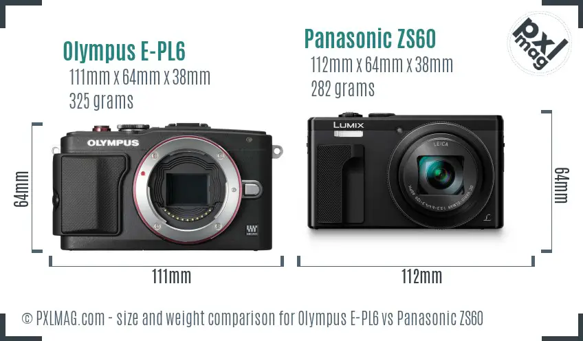 Olympus E-PL6 vs Panasonic ZS60 size comparison