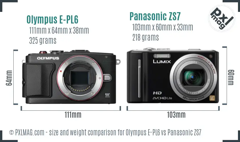 Olympus E-PL6 vs Panasonic ZS7 size comparison
