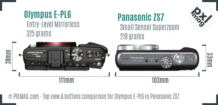 Olympus E-PL6 vs Panasonic ZS7 top view buttons comparison