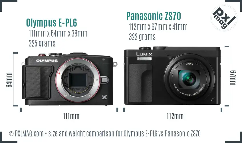 Olympus E-PL6 vs Panasonic ZS70 size comparison