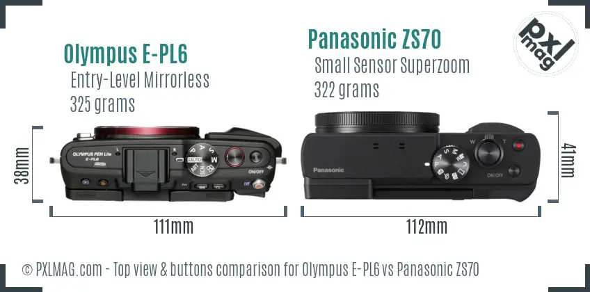 Olympus E-PL6 vs Panasonic ZS70 top view buttons comparison