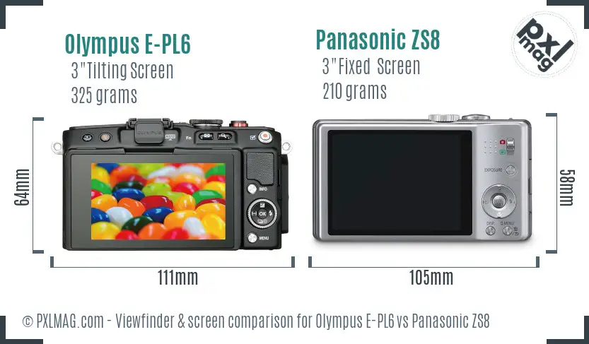 Olympus E-PL6 vs Panasonic ZS8 Screen and Viewfinder comparison
