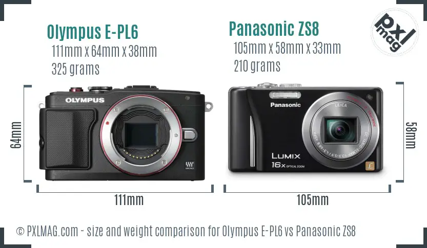 Olympus E-PL6 vs Panasonic ZS8 size comparison