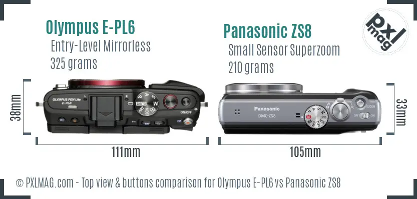 Olympus E-PL6 vs Panasonic ZS8 top view buttons comparison