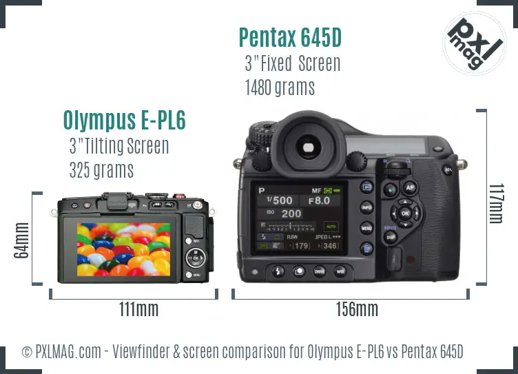 Olympus E-PL6 vs Pentax 645D Screen and Viewfinder comparison