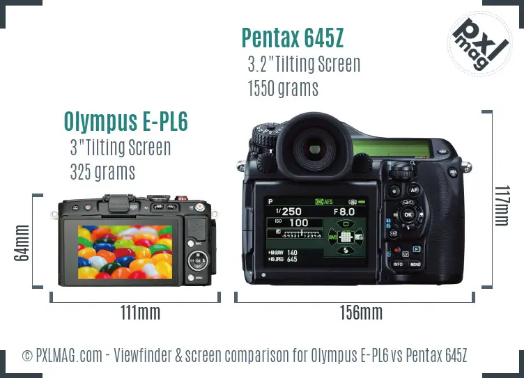 Olympus E-PL6 vs Pentax 645Z Screen and Viewfinder comparison