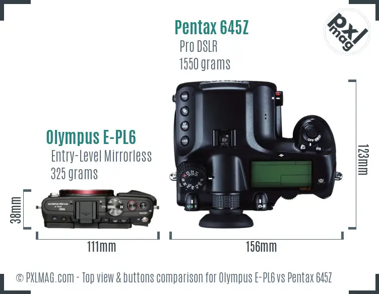 Olympus E-PL6 vs Pentax 645Z top view buttons comparison