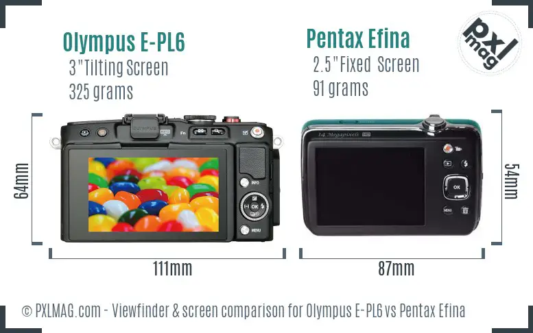 Olympus E-PL6 vs Pentax Efina Screen and Viewfinder comparison