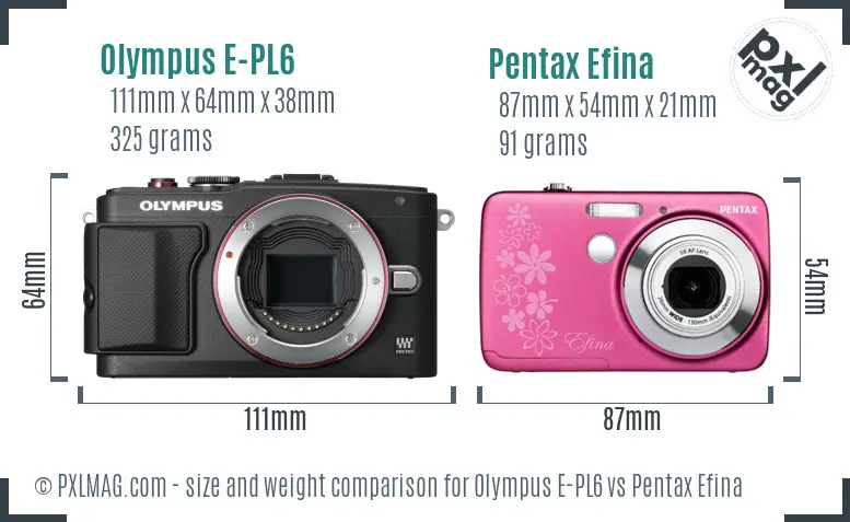 Olympus E-PL6 vs Pentax Efina size comparison