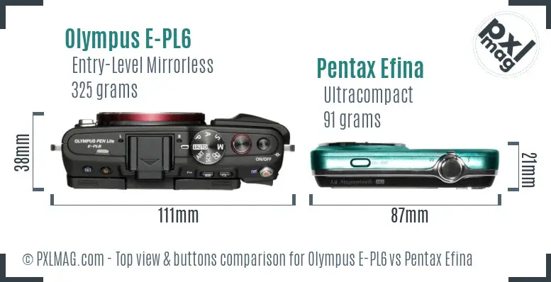 Olympus E-PL6 vs Pentax Efina top view buttons comparison