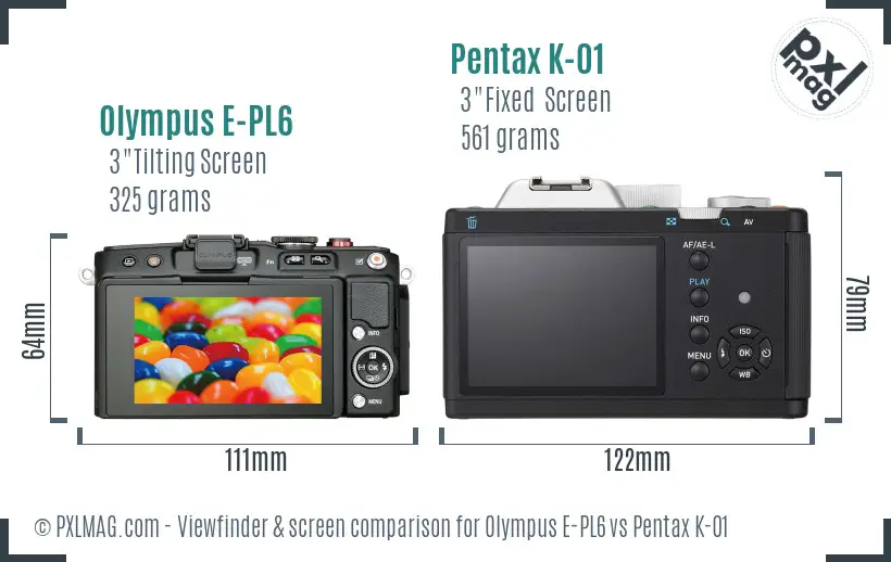 Olympus E-PL6 vs Pentax K-01 Screen and Viewfinder comparison