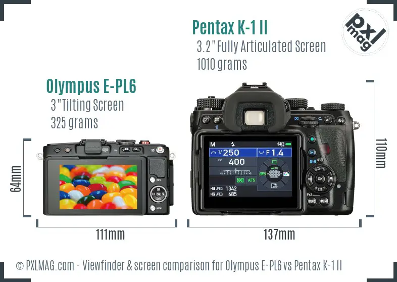 Olympus E-PL6 vs Pentax K-1 II Screen and Viewfinder comparison