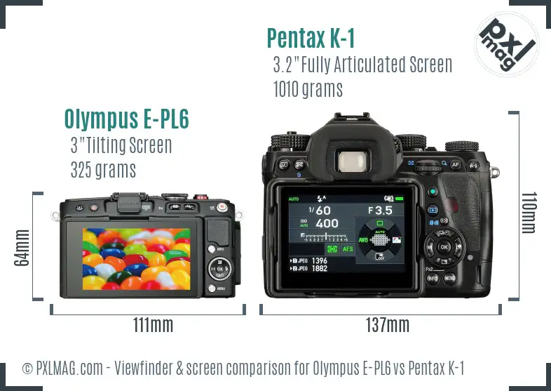 Olympus E-PL6 vs Pentax K-1 Screen and Viewfinder comparison