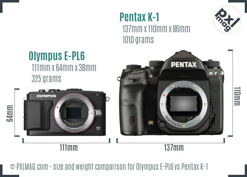 Olympus E-PL6 vs Pentax K-1 size comparison