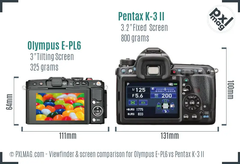 Olympus E-PL6 vs Pentax K-3 II Screen and Viewfinder comparison