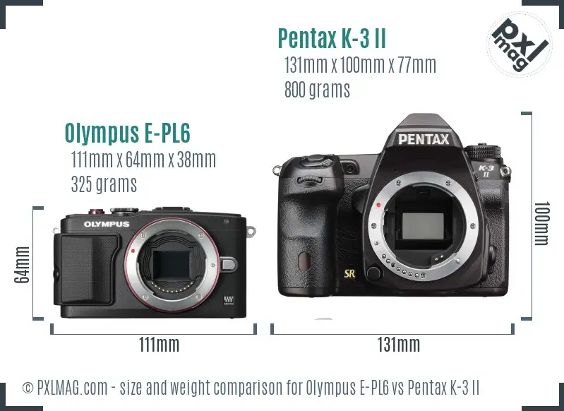 Olympus E-PL6 vs Pentax K-3 II size comparison
