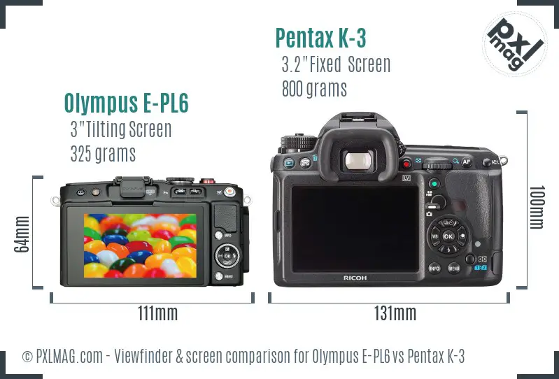 Olympus E-PL6 vs Pentax K-3 Screen and Viewfinder comparison