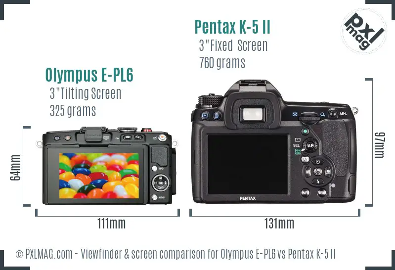 Olympus E-PL6 vs Pentax K-5 II Screen and Viewfinder comparison