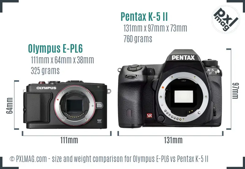 Olympus E-PL6 vs Pentax K-5 II size comparison