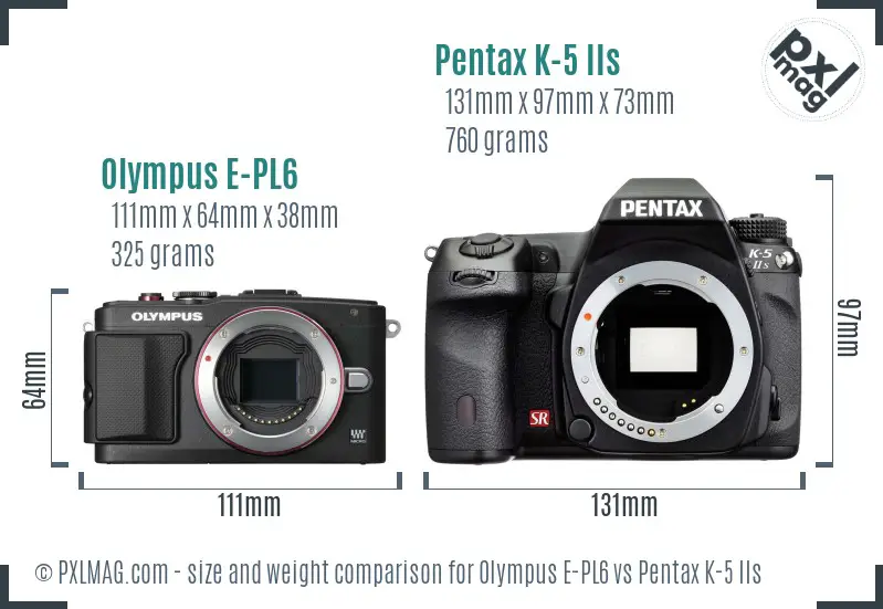 Olympus E-PL6 vs Pentax K-5 IIs size comparison