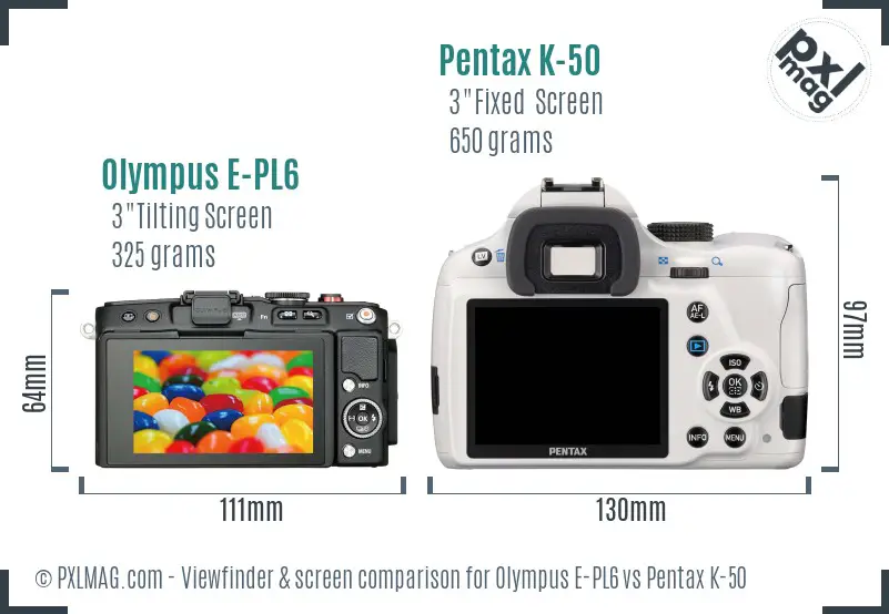 Olympus E-PL6 vs Pentax K-50 Screen and Viewfinder comparison