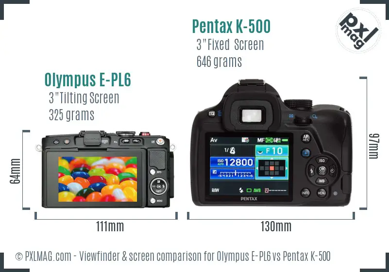 Olympus E-PL6 vs Pentax K-500 Screen and Viewfinder comparison