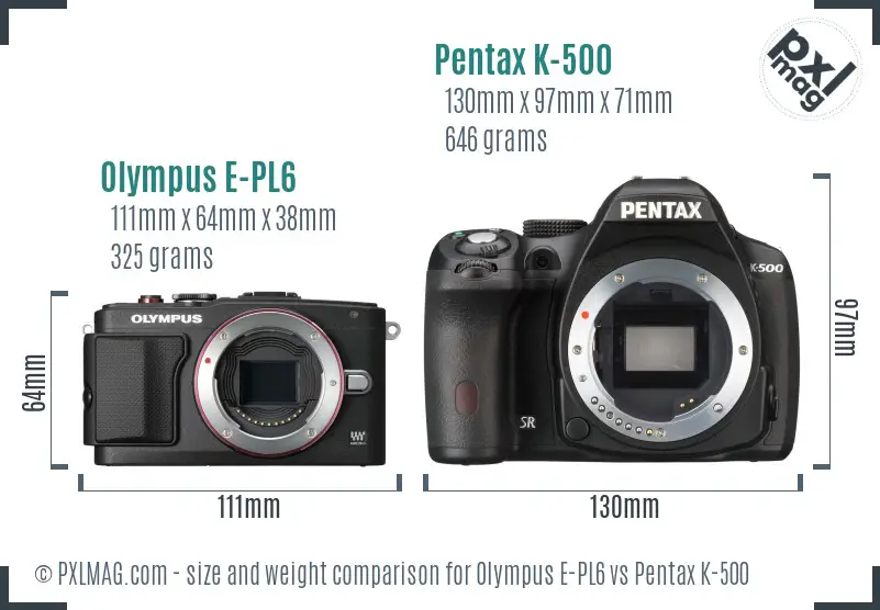 Olympus E-PL6 vs Pentax K-500 size comparison