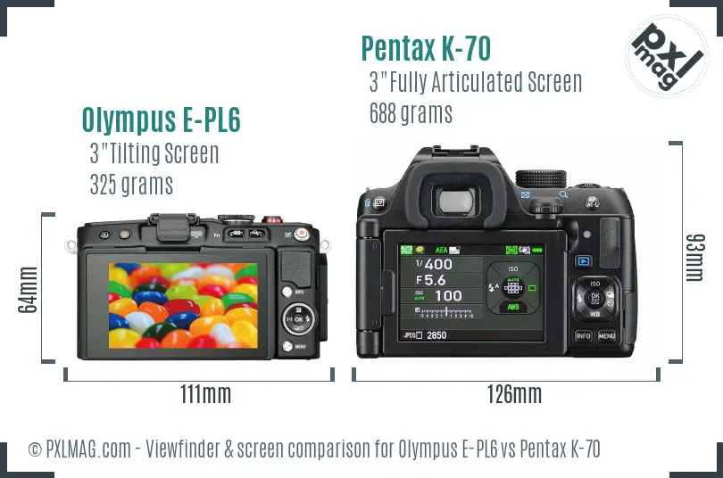 Olympus E-PL6 vs Pentax K-70 Screen and Viewfinder comparison