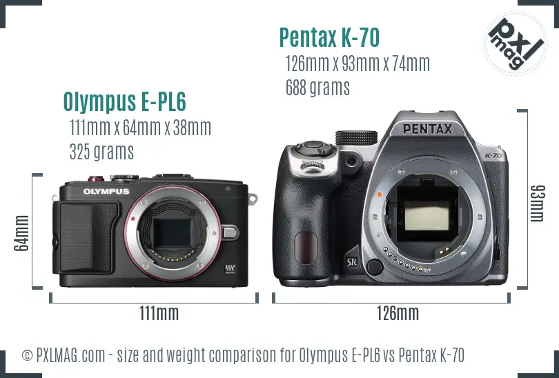 Olympus E-PL6 vs Pentax K-70 size comparison