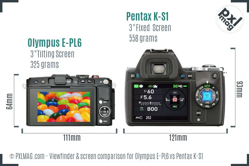 Olympus E-PL6 vs Pentax K-S1 Screen and Viewfinder comparison
