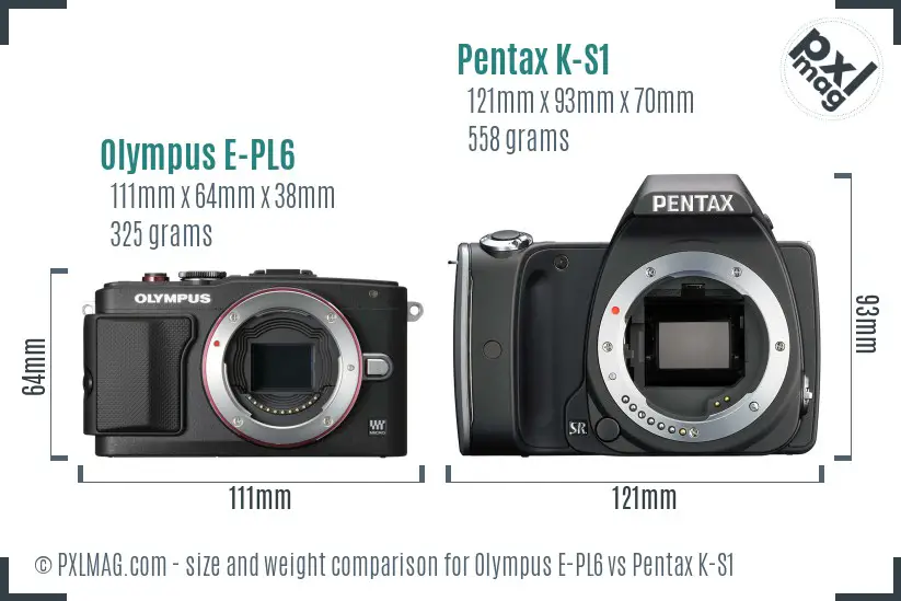 Olympus E-PL6 vs Pentax K-S1 size comparison